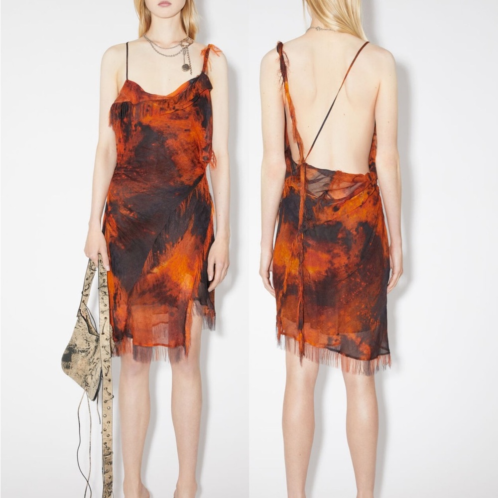 Acne Studios Orange Draped Strap Minidress